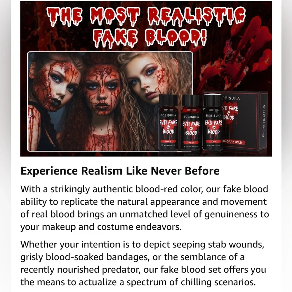 3PCS Halloween Fake Blood | Dark, Fresh, Old Blood each 0.53oz